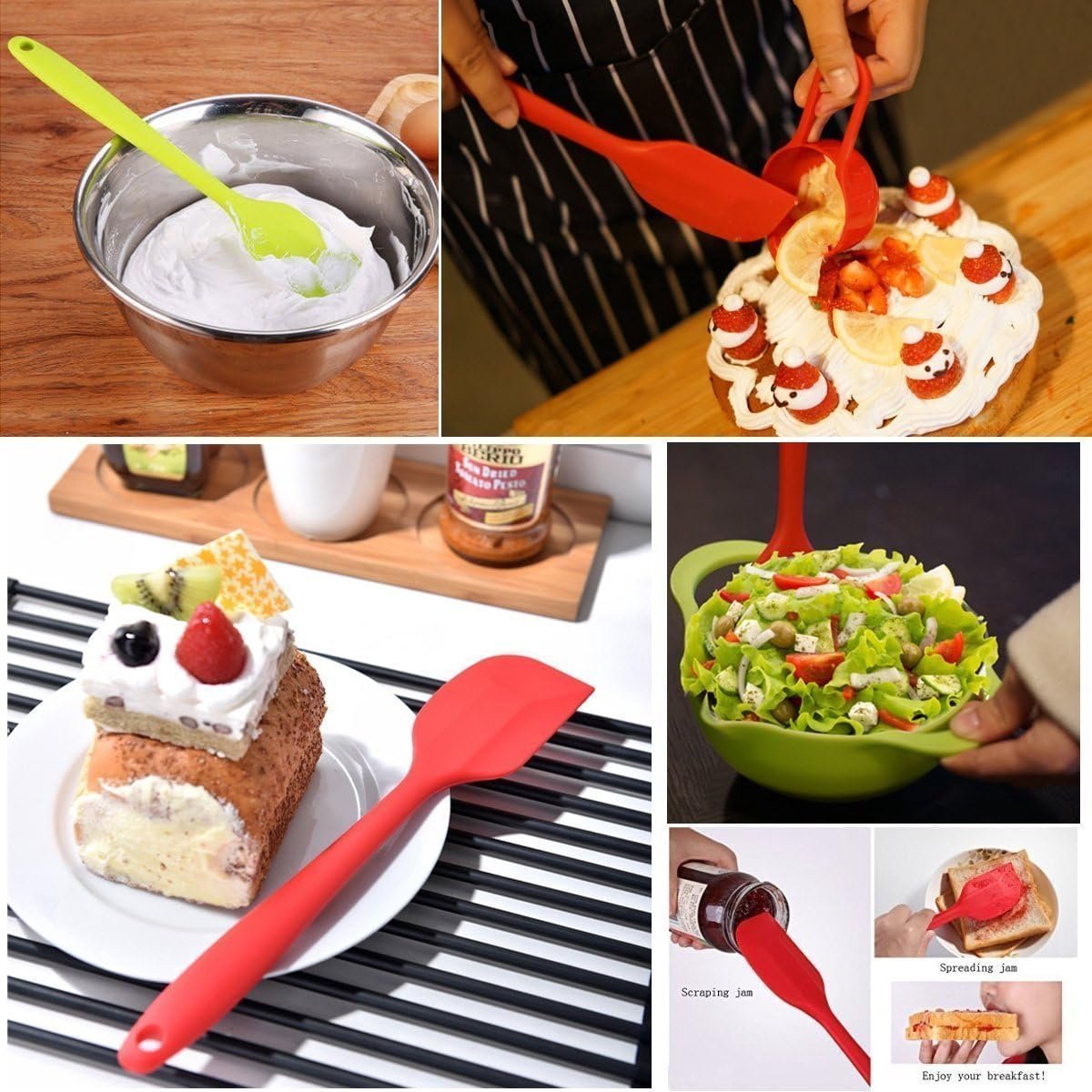 5 pieces - Silicone spatulas - Dessert Spatula - Scraper - Baking Spatula - Kitchen Utensils - heat-resistant silicone spatulas - with non-stick coating - for cakes, creams, butter, pastries and desserts - 21*4 cm - red, pink, blue, green, orange