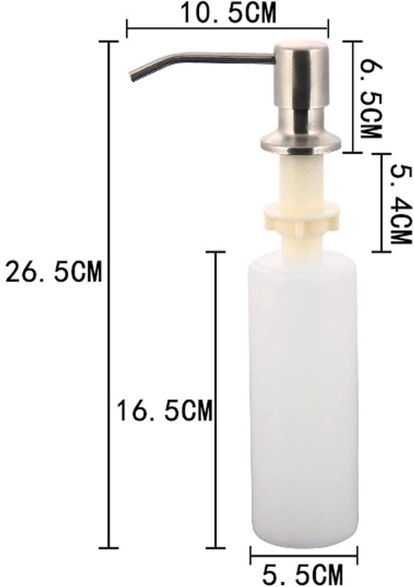 Soap Dispenser - 300 ml - Kitchen Detergent Dispenser - Sink Soap Dispenser - Stainless Steel Kitchen Detergent Dispenser - Refillable Soap Dispenser - With 360° Rotating Pump - Kitchen Accessories - Silver