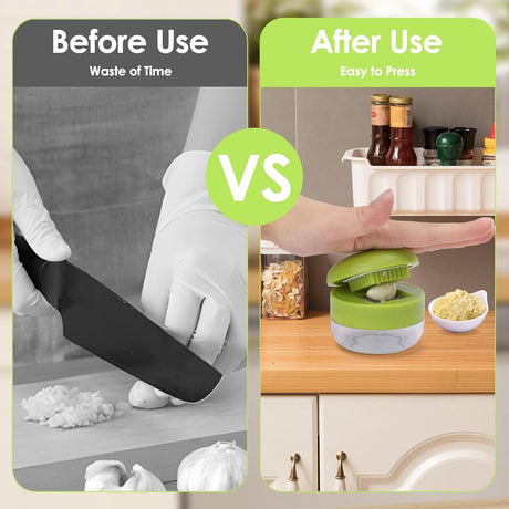 Garlic press - garlic chopper - Garlic Press - Suitable for Garlic - Manual Garlic Press - kitchen gadget press - Garlic presses - storage container - Ginger press - stainless steel knife cutter - crusher - for home and camping - Green