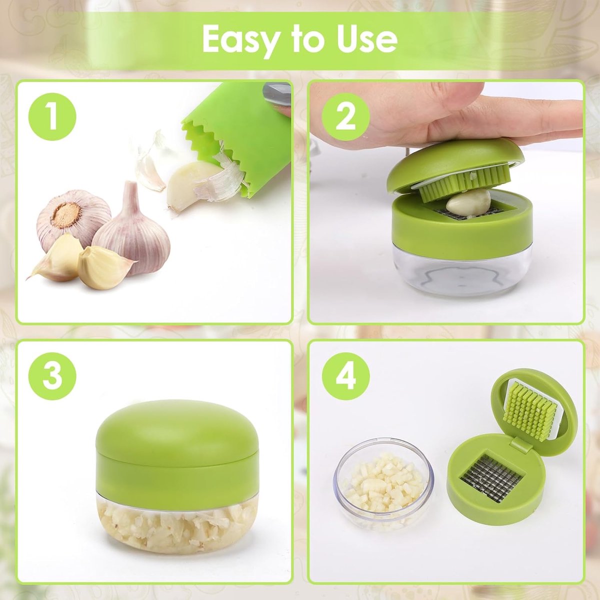 Garlic press - garlic chopper - Garlic Press - Suitable for Garlic - Manual Garlic Press - kitchen gadget press - Garlic presses - storage container - Ginger press - stainless steel knife cutter - crusher - for home and camping - Green