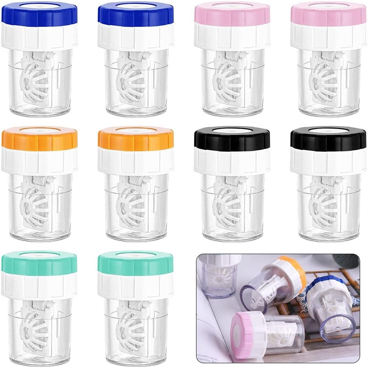 Lens case - 10 pieces - Contact lens holder - lens cleaning container - portable contact lens cleaner - contact lens cleaner - contact lens container cleaner - contact lens case - plastic - Manual contact lens cleaner - Travel storage set