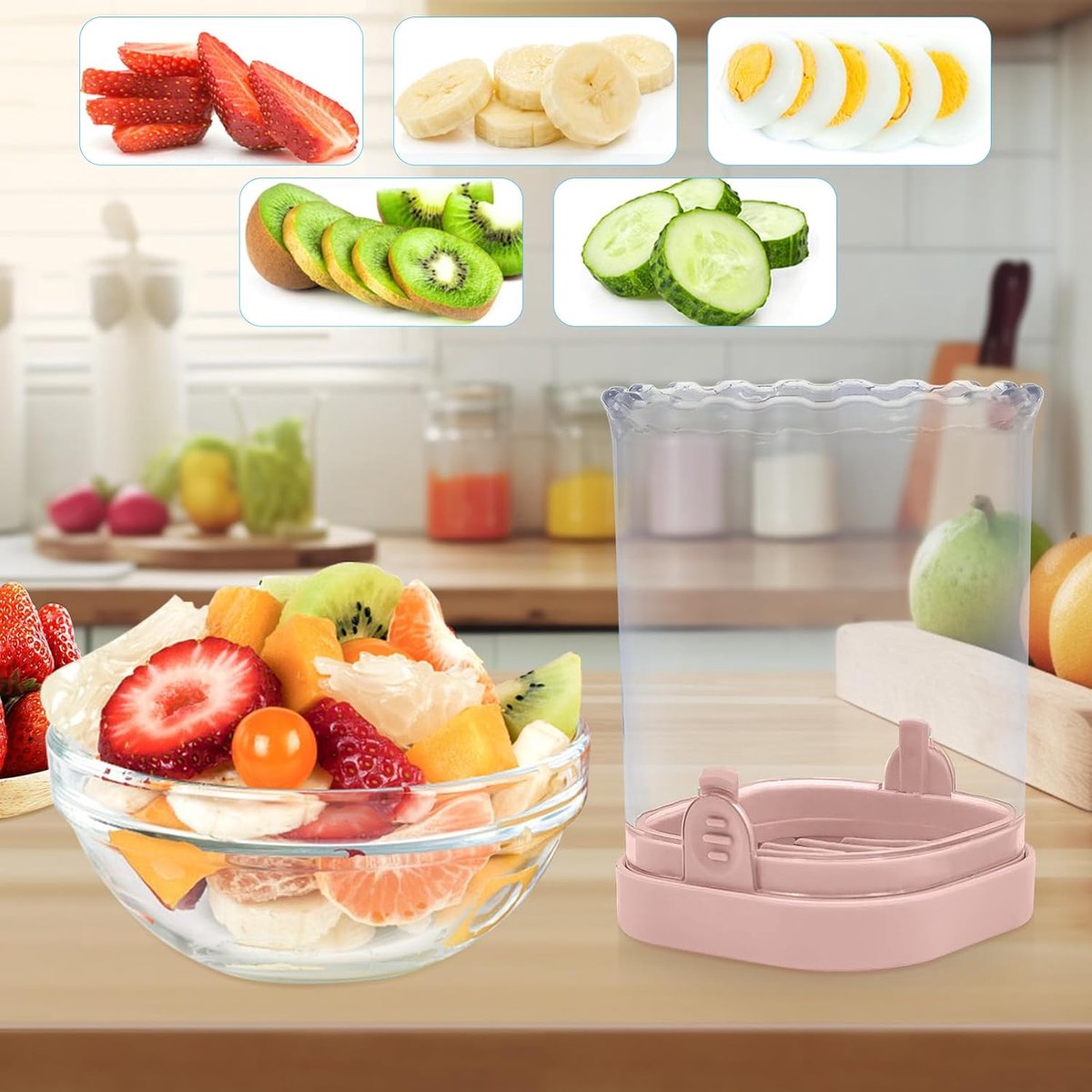 Fruit slicer - Multifunctional slicer - Fruit slicing cup - Grape slicer - strawberry slicer - fast banana, grape and egg cuber - Kitchen Tool - kitchen utensils - portable kitchen tool - Pink