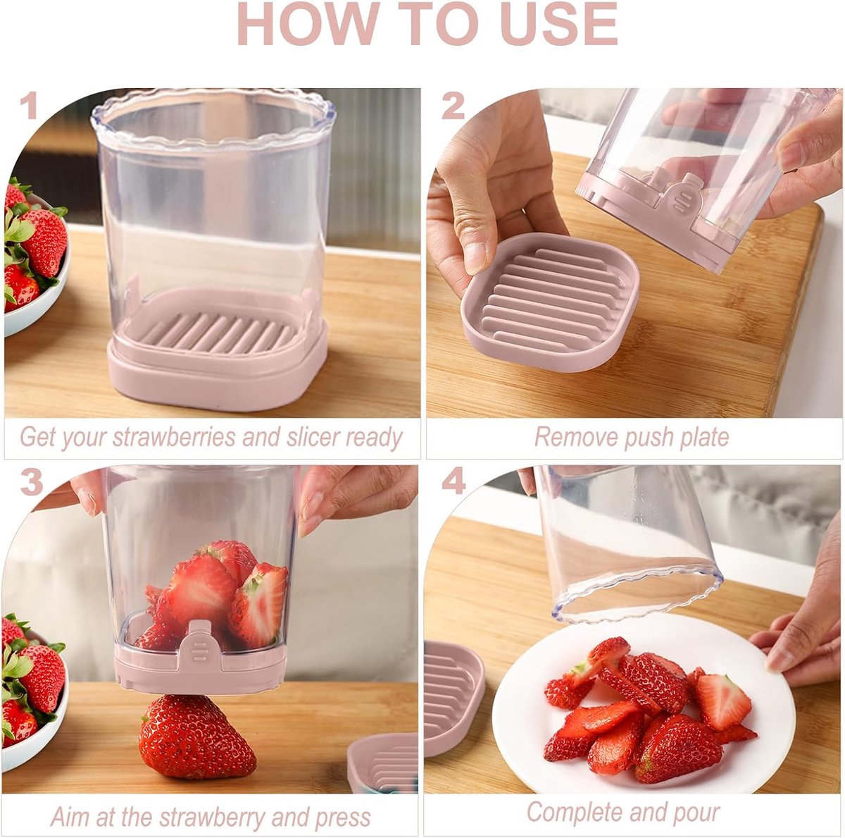 Fruit slicer - Multifunctional slicer - Fruit slicing cup - Grape slicer - strawberry slicer - fast banana, grape and egg cuber - Kitchen Tool - kitchen utensils - portable kitchen tool - Pink