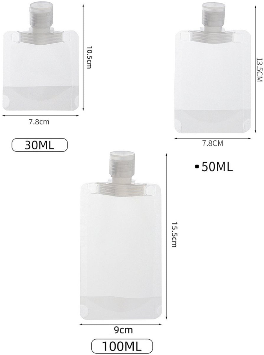 20 pieces - Travel-size Toiletries Bag - Travel Toiletries Containers - travel containers - refillable travel bottles - for cosmetics, lotions, shower gels, shampoos, travel essentials - 100 ml, 50 ml, 30 ml - with portable funnel - transparent