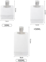 20 pieces - Travel-size Toiletries Bag - Travel Toiletries Containers - travel containers - refillable travel bottles - for cosmetics, lotions, shower gels, shampoos, travel essentials - 100 ml, 50 ml, 30 ml - with portable funnel - transparent