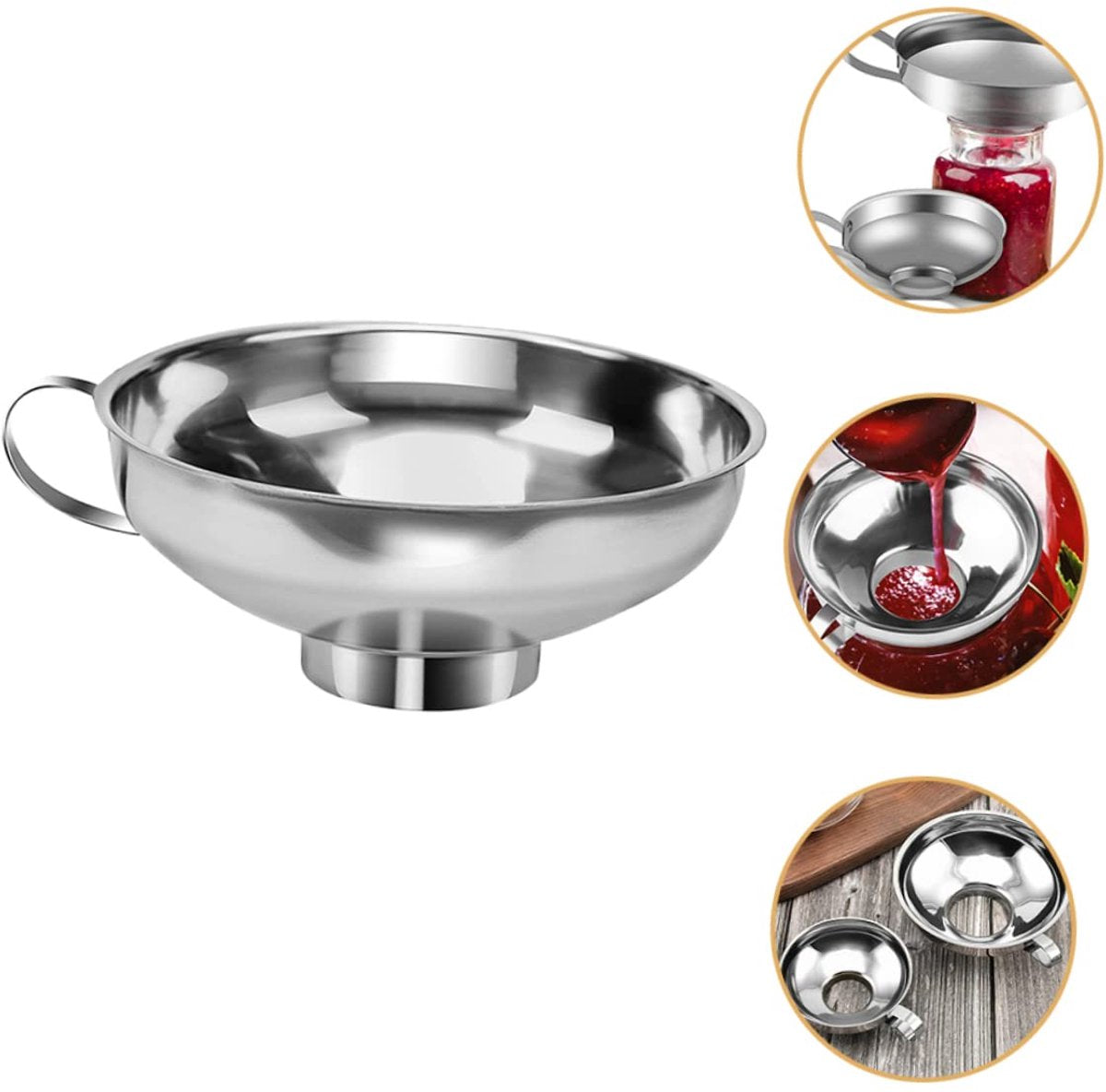 2 pieces - funnel - 12.5*10.5*4.3 cm and 17*15*5.8 cm - stainless steel funnel with wide mouth - for transferring liquids in the kitchen - for canning and bottling - Versatile - easy to store - kitchen utensils - silver
