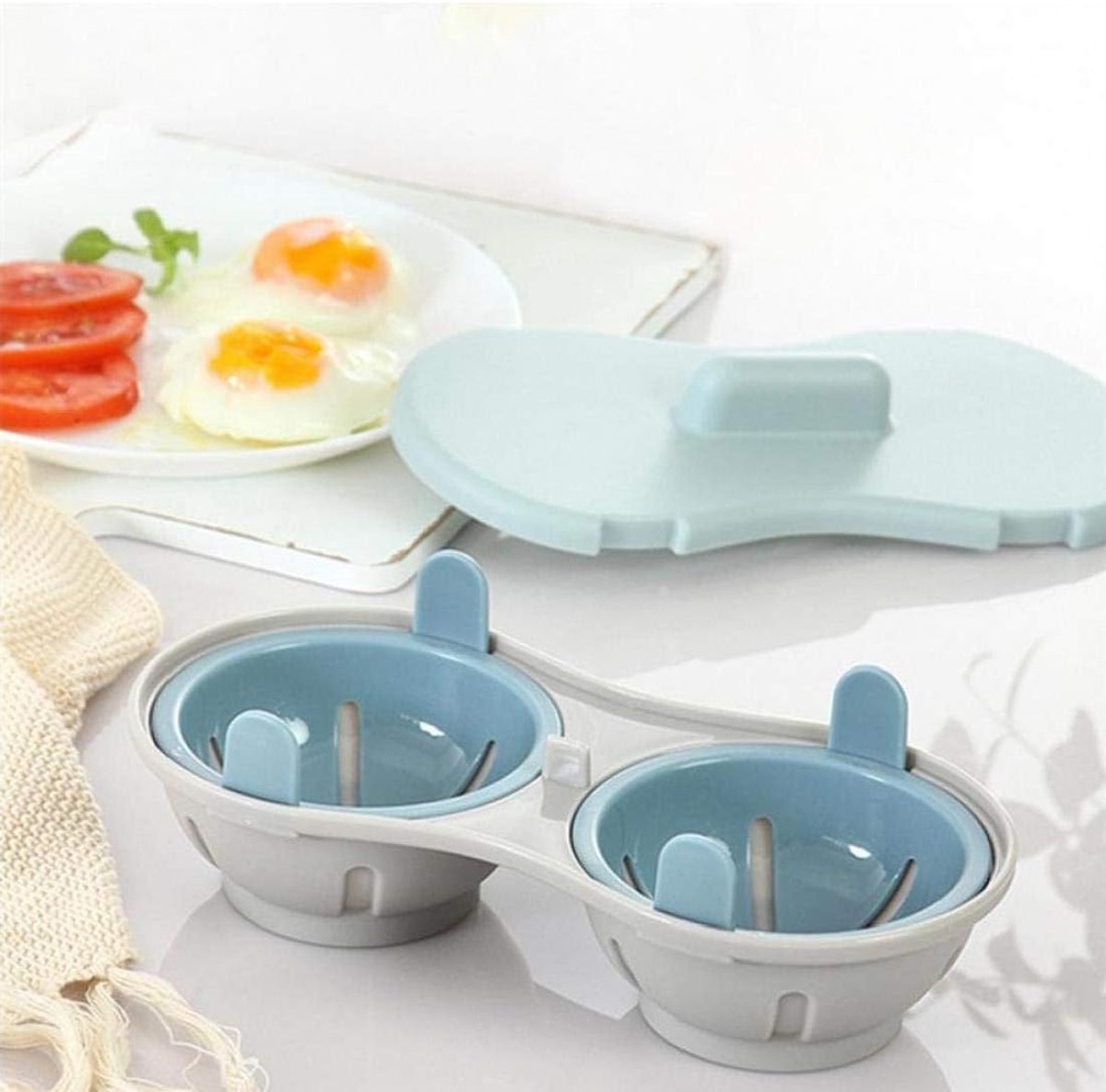 Microwave Egg Cooker - Egg Cooker - Egg Maker - 22*11*8 cm - Microwave egg cooker with 2 cavities - Poached Egg Maker - Poached Egg poacher - poached egg cups - Egg poacher - Egg Poaching Pan - Cooking Utensils - kitchen tools - blue