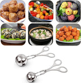 2 pieces - Meatball maker - Meatball tongs - Meatball mold - Meatball spoon - Tongs - Non-stick meatball tongs - Ice cream scoop - Clamp mold - Kitchen utensil - Diameter 3.5 cm, 4.5 cm - for making meatballs, ice cream, rice balls and fruit - silver