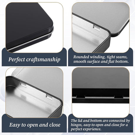3 pieces - Iron box - Storage box - Portable box - storage box - jewelry box - metal hinged boxes - mini storage box with lids - for storing pins, candy, jewelry, craft supplies - 80*53*18mm - black