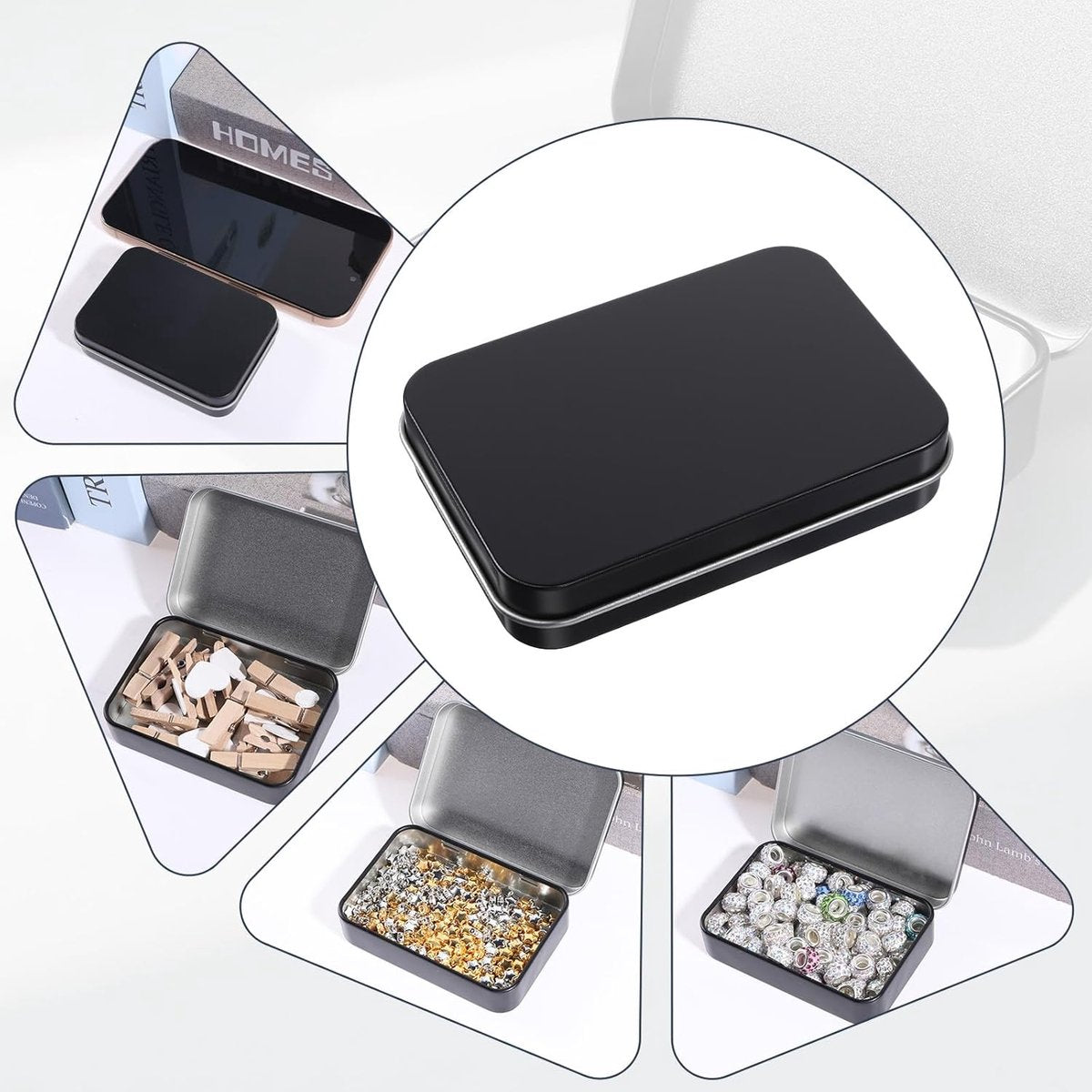 3 pieces - Iron box - Storage box - Portable box - storage box - jewelry box - metal hinged boxes - mini storage box with lids - for storing pins, candy, jewelry, craft supplies - 80*53*18mm - black
