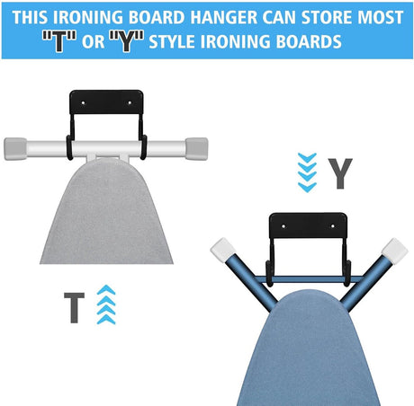 Ironing board holder - Ironing board hanging system - Hook for ironing board - Wall-mounted ironing board holder - Ironing board organizer - Hook - Storage hooks - wall hooks - tool hooks - for laundry rooms, garages and storage rooms - 12*11*6 cm - black