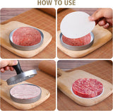 Hamburger press - with 100 non-stick sheets - 12*12*7.5 cm - Burger Press - Burger makers - non-stick meat burger maker - Hamburger mold - Meat press - Cooking utensils - kitchen tools - for BBQ, baking, stuffed hamburgers, beef burgers