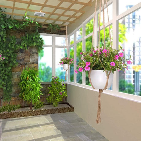 4 pieces - Plant hanger - 90 cm - Plant hanger for flower pot - Flower pot hanger - Macrame plant hanger - Planters - Hanging pot - Jute canvas hanging decorations - for indoors and outdoors - For balconies, wall decoration - brown