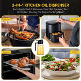 2-in-1 - Oil spray bottle - olive oil dispenser bottle - 470 ml - Olive oil sprayer - oil container - oil bottle - oil spray bottle - oil dispenser - oil atomizer - glass oil spray - kitchen utensil - spray and pour - for kitchen, BBQ, barbecue - black