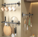 Kitchen hooks - with 5 hooks - hanging rail kitchen rail wall bracket - Kitchen organizer - To hang spatulas, soup spoons or knives - Towel rack - Hanging rack - Hanging hooks - Wall hooks - gun grey - 40cm - stainless steel