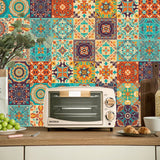 24 pieces - Self-adhesive adhesive foil tile stickers - Decorative sticker tiles - Self-adhesive tiles - Sticktiles - Bathroom - Kitchen - 15x15 cm - Retro Mandala - PVC - Colorful