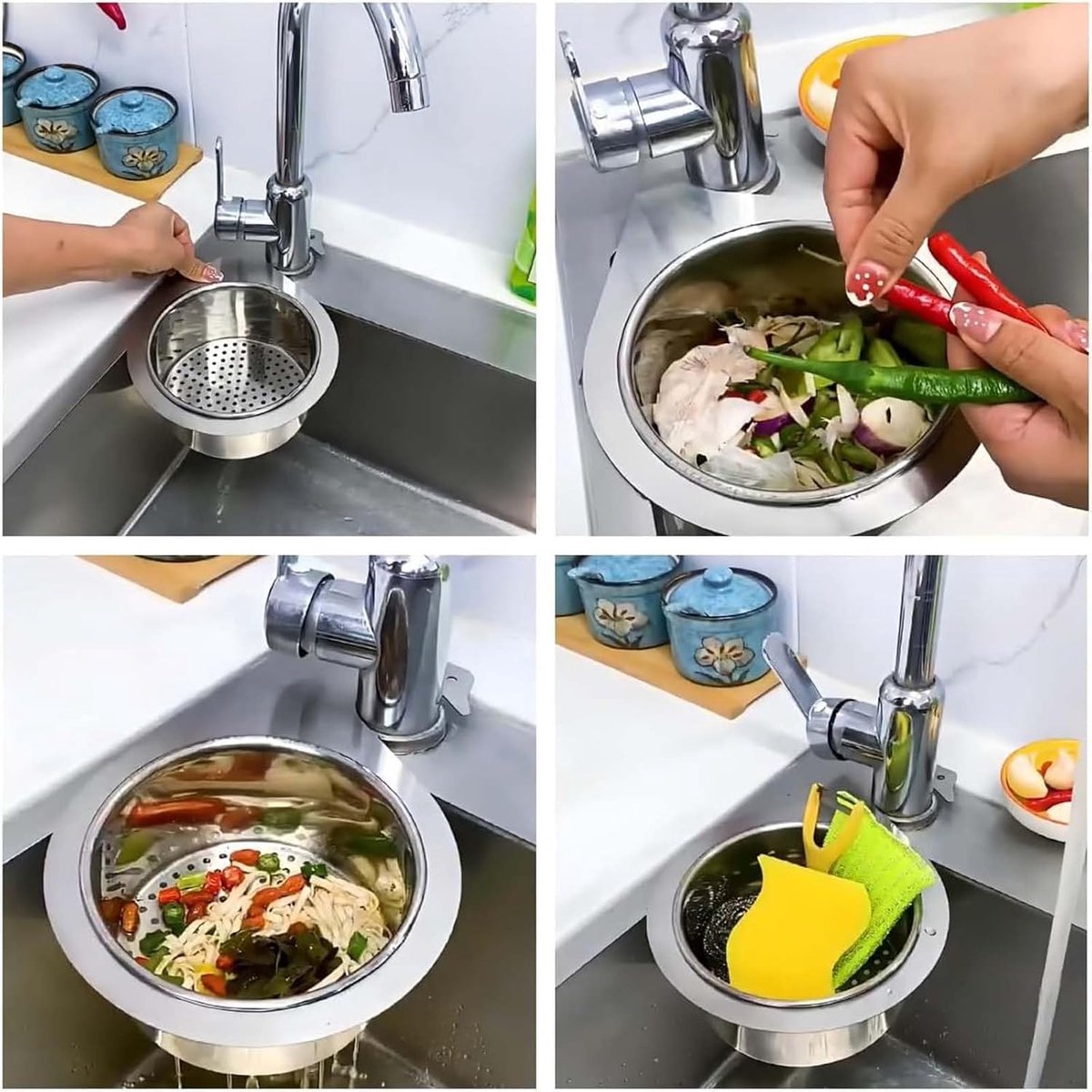 Colander - Sink Colander - 21*5.8 cm - Kitchen Utensils - Kitchen Colander - Silver - Stainless Steel - Sink Basket - Suitable for Kitchen Use