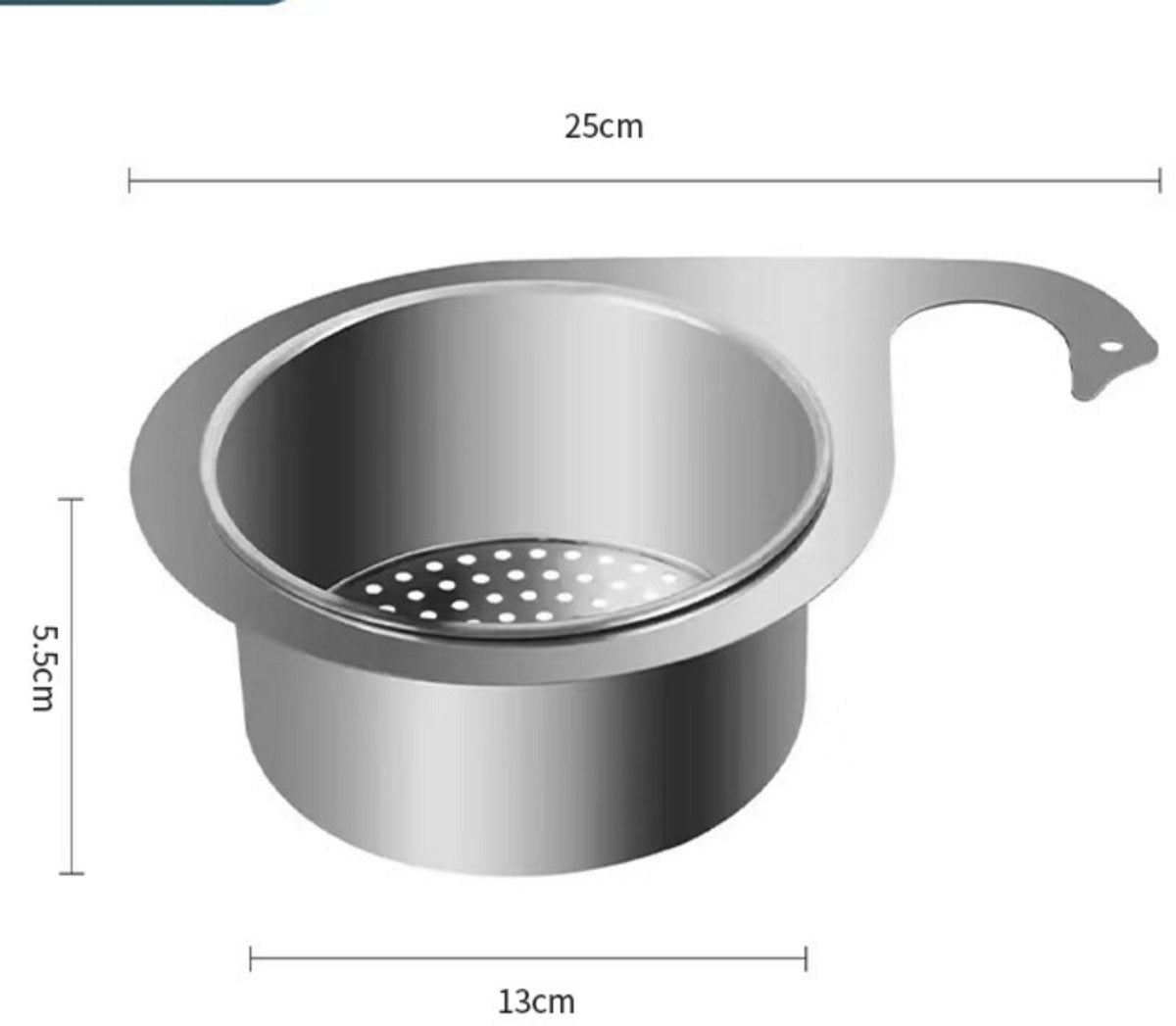 Colander - Sink Colander - 21*5.8 cm - Kitchen Utensils - Kitchen Colander - Silver - Stainless Steel - Sink Basket - Suitable for Kitchen Use