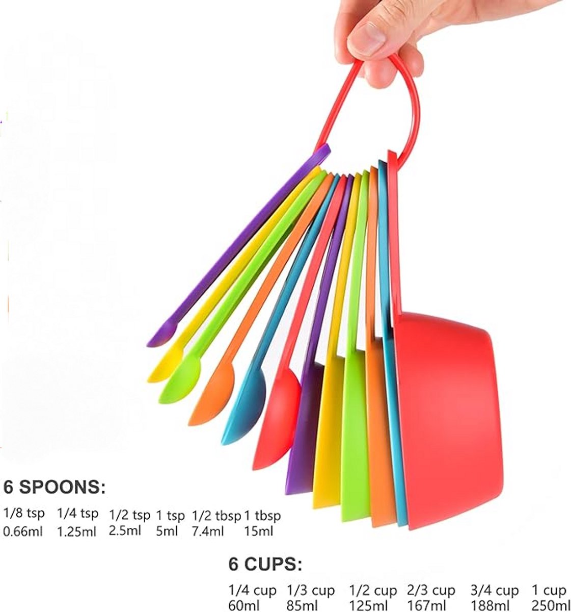 12-Piece Measuring Spoon Set - Measuring Spoons - Colorful - Measuring Cups - PP - Measuring Scoops & Cups - Kitchen Baking Utensils Coffee Spoon - Plastic Measuring Spoons and Cups - 20*9.5*8.5cm