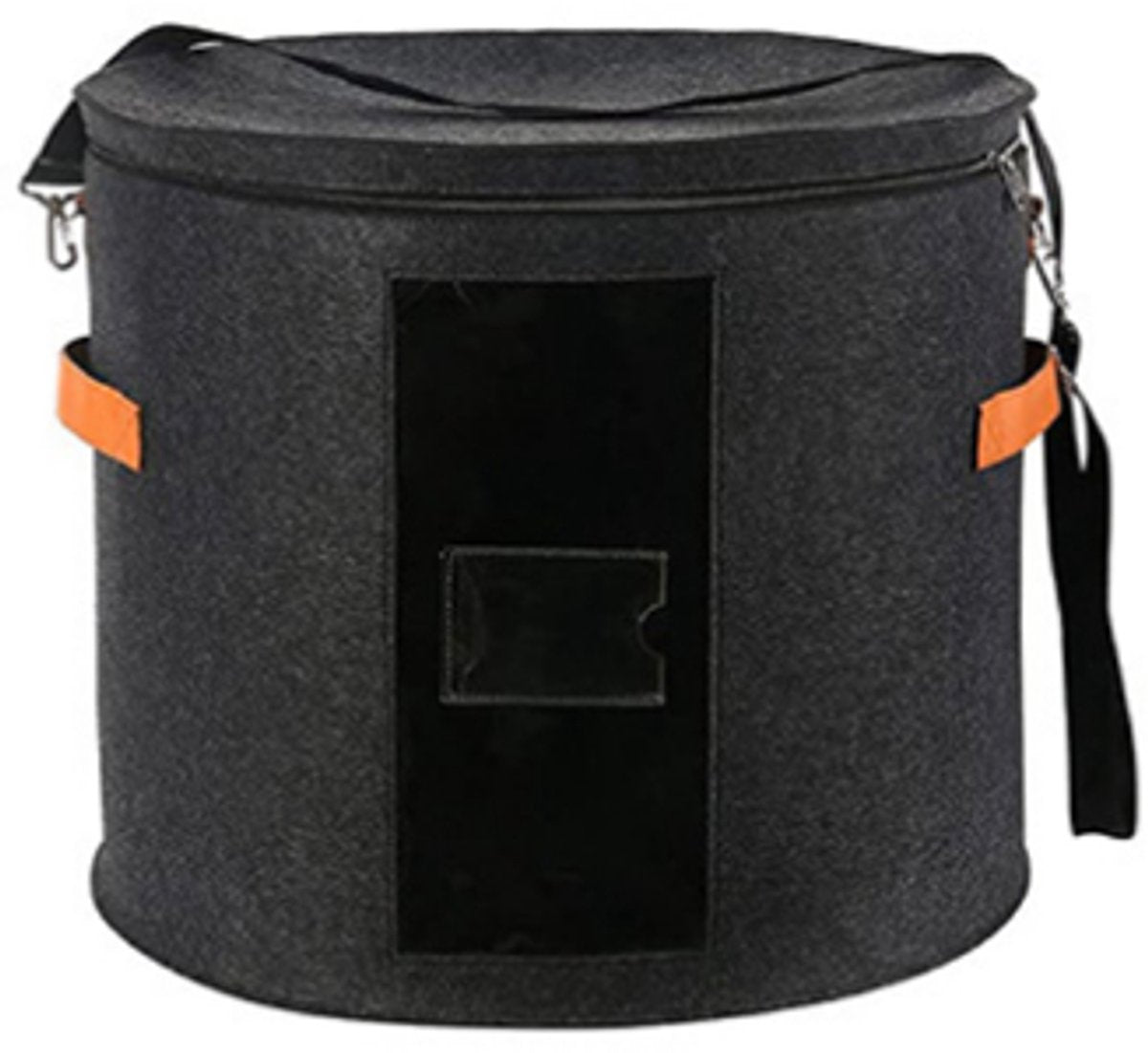 Hat box - storage boxes - Hat storage box - round - dark gray - 50 x 43 cm - felt - foldable - with lid and carrying handle and zipper - transparent window