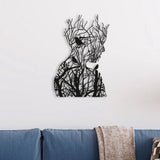 Wall decoration - wall decoration - Wall Art - Line art - wall decoration living room - Tree branch woman silhouette - black and white - Metal - 30*21cm