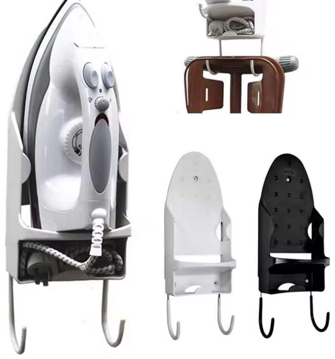 Ironing board holder - Hanging system for your ironing board AND iron - simple ironing board holder - black - plastic - Ironing board holder - Wall-mounted ironing board holder