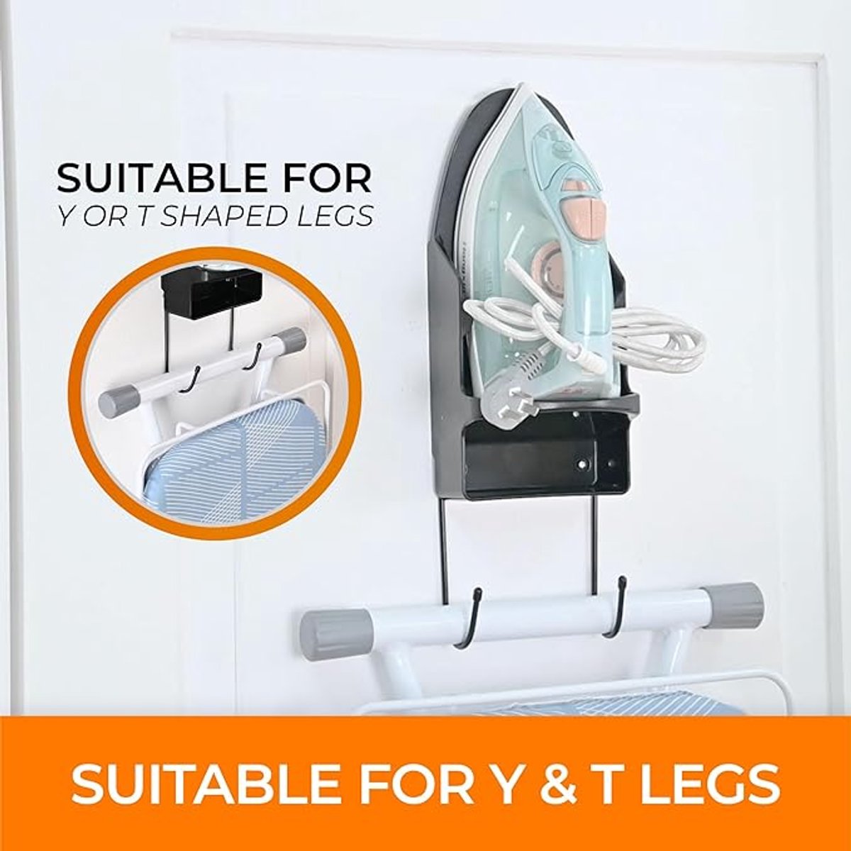 Ironing board holder - Hanging system for your ironing board AND iron - simple ironing board holder - black - plastic - Ironing board holder - Wall-mounted ironing board holder
