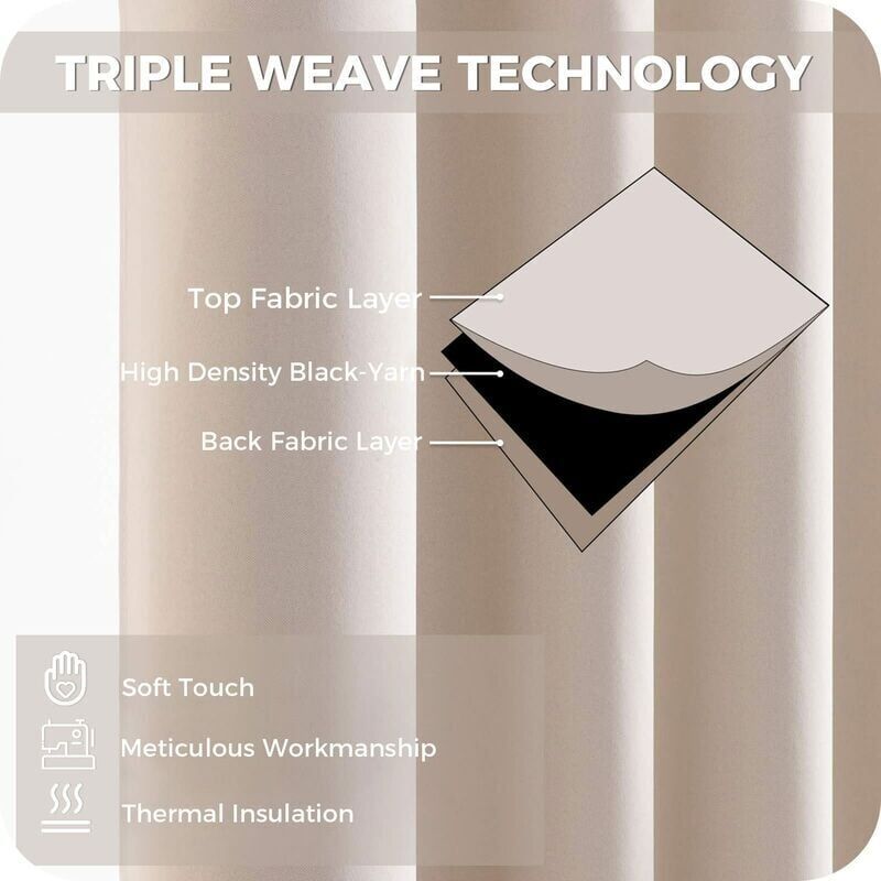 Short Beige Thermal Insulating Blackout Curtains Set of 2 with Eyelets 140 x 160 cm Compatible with DEBUNS for Small Window Living Room Bedroom