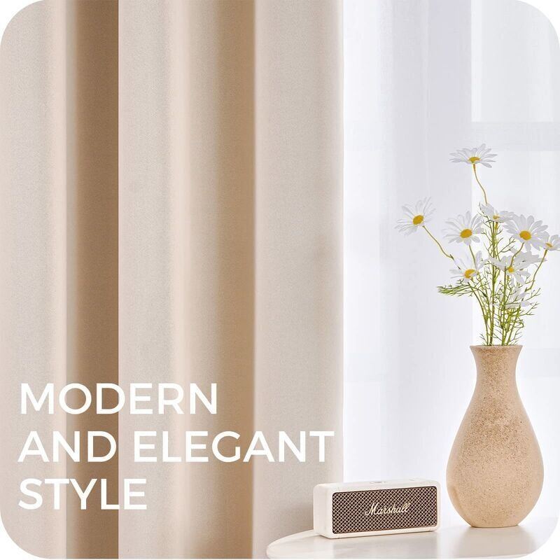 Short Beige Thermal Insulating Blackout Curtains Set of 2 with Eyelets 140 x 160 cm Compatible with DEBUNS for Small Window Living Room Bedroom