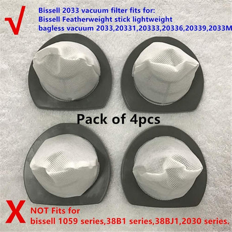 2033 Replacement filter fits for Bissell 2033 vacuum Filter Assembly for Bissell Featherweight Stick Lightweight Bagless Vac 2033,20331,20333,20336,20339,2033M Series #1611508-4 pack