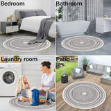 Moroccan Style Grey Round Woven Cotton Washable Absorbent Rug 120cm with Fringes