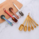 Meisha 6PCS Measuring Spoons Set, Premium Heavy Duty Stainless Steel Metal Kitchen Measuring Tools Set, for Cooking Baking, for Dry or Liquid, Fits in Spice Jar - Rainbow