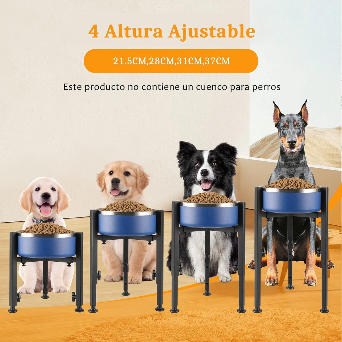 Dog Food Bowl Stand - Metal Elevated Dog Food Dispenser - Adjustable Dog Food Bowl Stand - Suitable for Large, Medium, and Small Dogs - Black (food bowl not included)