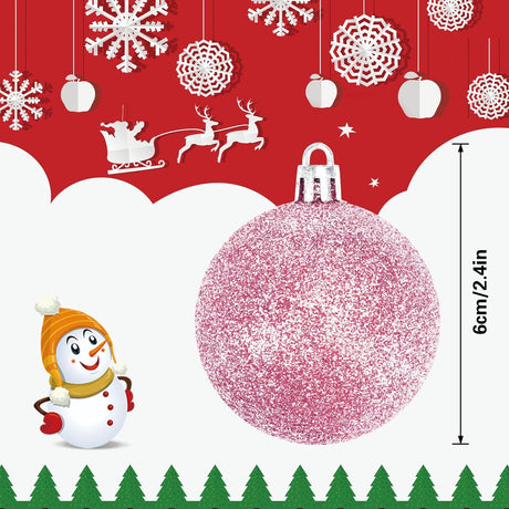 Christmas Baubles - Pack of 24 - Large Size, 6cm Diameter - Unbreakable Plastic - Christmas Tree Decoration - Various Christmas Bauble Decorations Suitable for Weddings, Mother's Day Party Decorations (Pink)