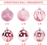 Christmas Baubles - Pack of 24 - Large Size, 6cm Diameter - Unbreakable Plastic - Christmas Tree Decoration - Various Christmas Bauble Decorations Suitable for Weddings, Mother's Day Party Decorations (Pink)