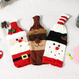 Wine Bottle Cover - Christmas Wine Bottle Cover - Hand-Knitted Cartoon Decorated Bottle Cover - Christmas Gifts for Adults - Perfect for Holiday Party Decorations (3-Piece Set)