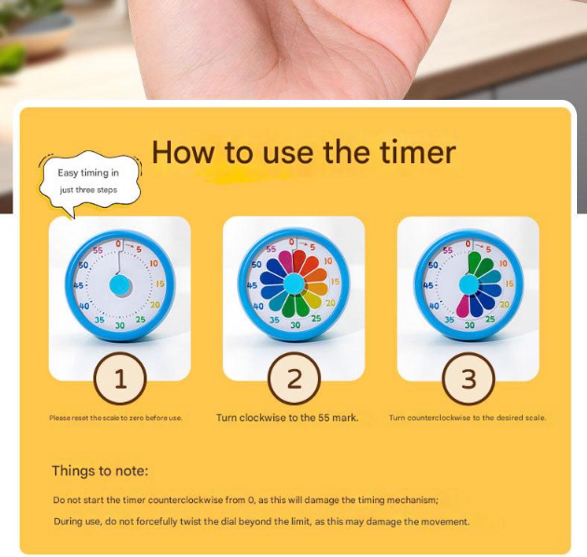 Kitchen Timer - Kitchen Timer - Timer - Digital Kitchen Timer - Child-Friendly Visual Mechanical Timer - Magnetic Sticker Timer - Flower Pattern