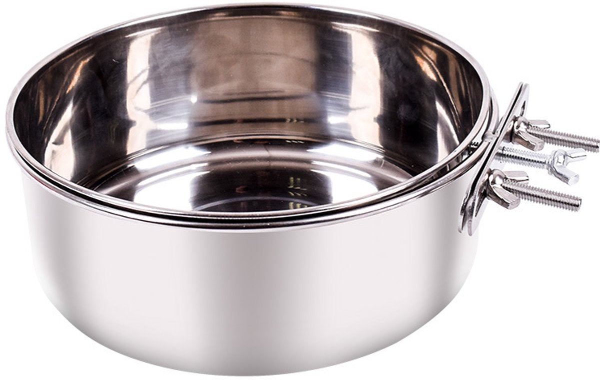 Pet Food Bowl - Stainless Steel Food Bowl - Hanging Food Bowl - with Clip Holder - Suitable for dogs, birds, parrots, cats and rabbits.