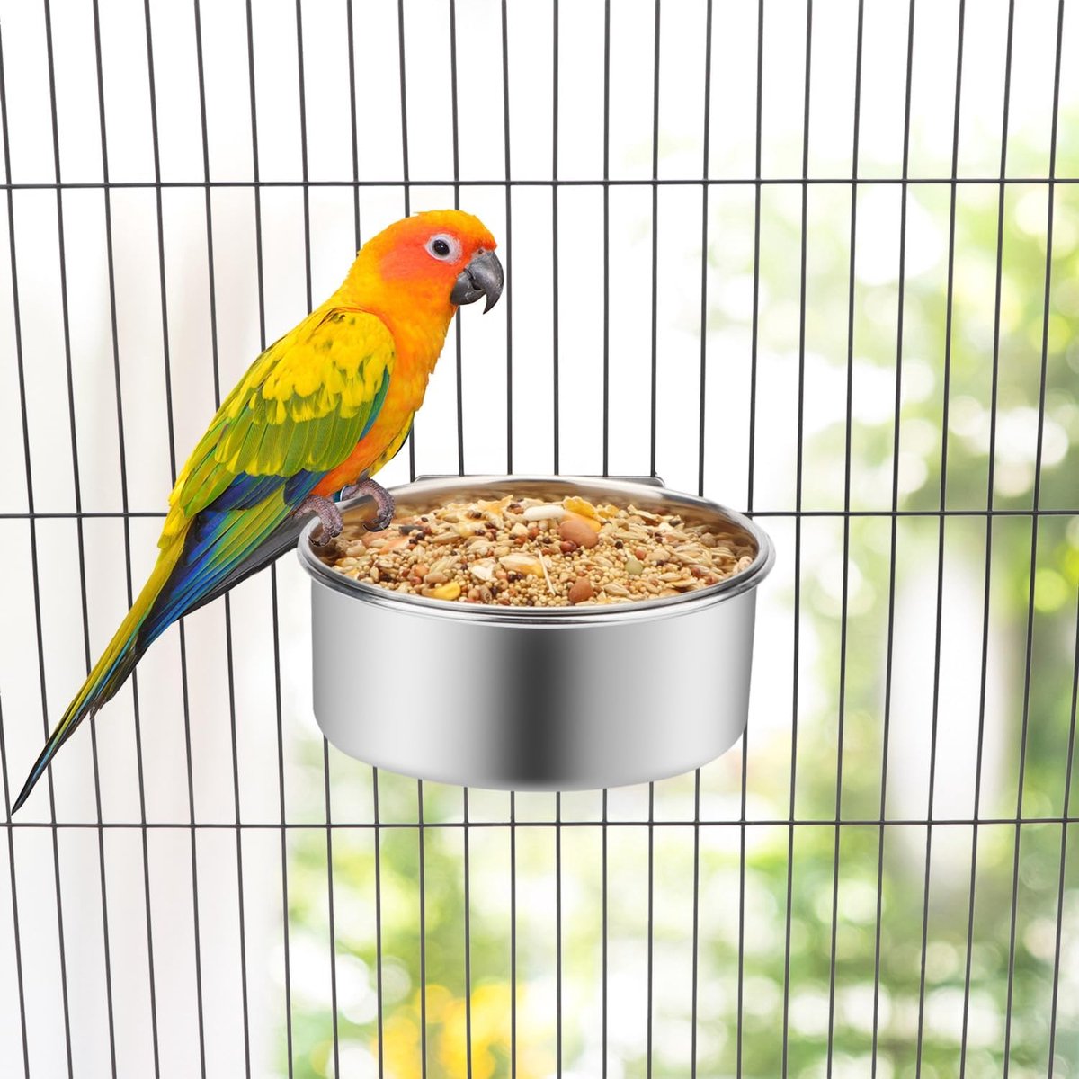 Pet Food Bowl - Stainless Steel Food Bowl - Hanging Food Bowl - with Clip Holder - Suitable for dogs, birds, parrots, cats and rabbits.