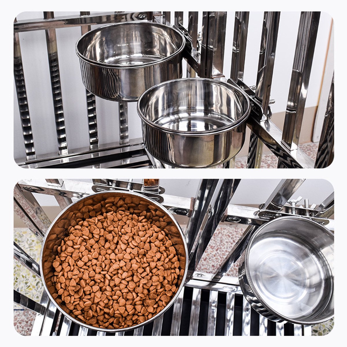 Pet Food Bowl - Stainless Steel Food Bowl - Hanging Food Bowl - with Clip Holder - Suitable for dogs, birds, parrots, cats and rabbits.