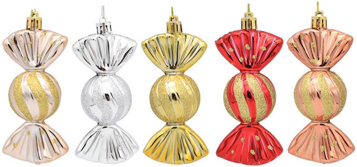 Christmas Decorations - Christmas Decorations - Painted Candy Christmas Tree Decorations - Silver (5 per box)