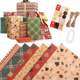 Gift Wrapping Paper - 6 sheets of kraft paper 70x50 cm - Complete set (straw, double-sided tape, stickers) - Gift wrapping paper set for birthdays, weddings and Christmas