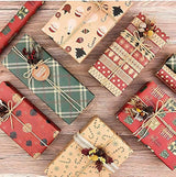 Gift Wrapping Paper - 6 sheets of kraft paper 70x50 cm - Complete set (straw, double-sided tape, stickers) - Gift wrapping paper set for birthdays, weddings and Christmas
