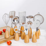 Kitchen Utensil Set - 12 Piece - Includes a peeler, egg separator, spoon, fork, pizza cutter, bottle opener, spatula, slotted spoon, grater, soup ladle, whisk and toothpick holder - The perfect gift for a housewife.
