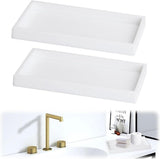 Tray - Two-piece set - Dressing table tray - Bathroom storage tray - Cosmetics storage tray - Bathroom storage box - Suitable for storing candles, soap, towels, perfume, etc. - White - 20x10x1.8 cm