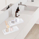Tray - Two-piece set - Dressing table tray - Bathroom storage tray - Cosmetics storage tray - Bathroom storage box - Suitable for storing candles, soap, towels, perfume, etc. - White - 20x10x1.8 cm