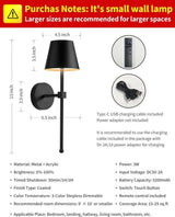 Wireless Wall Lamps 2-pack, LED Lamps with Rechargeable Battery, Stepless Dimmable with Remote Control