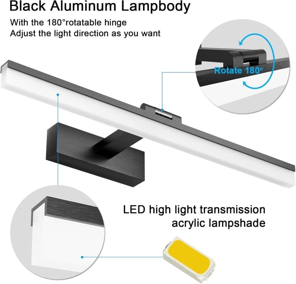 Wall light LED for mirror, wall light 40 cm for bathroom, wardrobe and toilet(Black)
