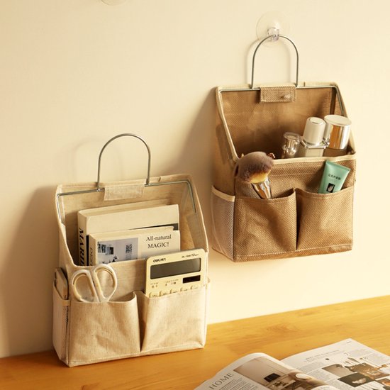 Storage Bag - Cotton and Linen Fabric - Bedside Storage Bag - Wall Mounted - Dorm Room Essentials and Snack Storage Bag - Visual Storage Bag
