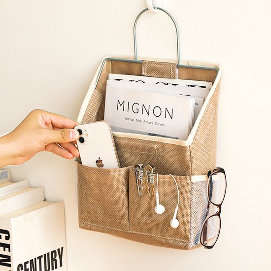 Storage Bag - Cotton and Linen Fabric - Bedside Storage Bag - Wall Mounted - Dorm Room Essentials and Snack Storage Bag - Visual Storage Bag